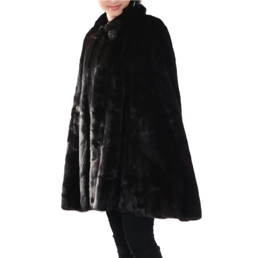 【中古】奢华深棕色貂皮披风