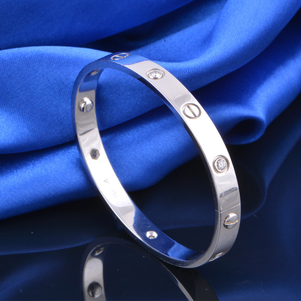 【中古】cartier/卡地亚 love系列18k白金6钻女士手镯 尺寸17号