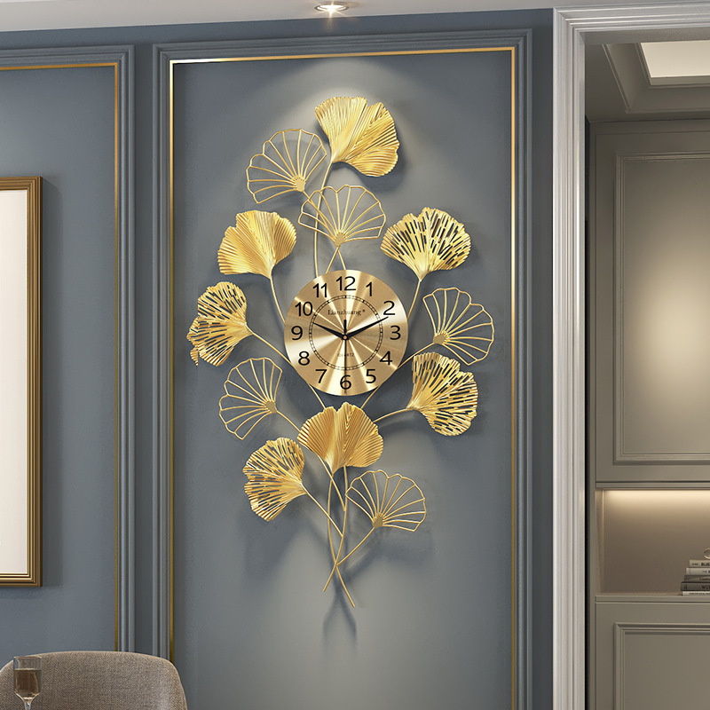 银杏叶钟表挂钟客厅玄关轻奢艺术装饰挂表新中式创意壁饰挂墙时钟