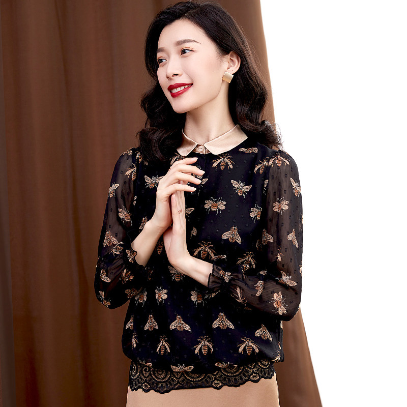 特价雪纺衫女长袖气质上衣短款黑色_高档洋气小衫短款上衣2020春季