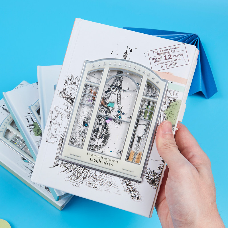 七彩流沙日记本密码锁彩色插画内页学生简约文艺带锁笔记本手账本