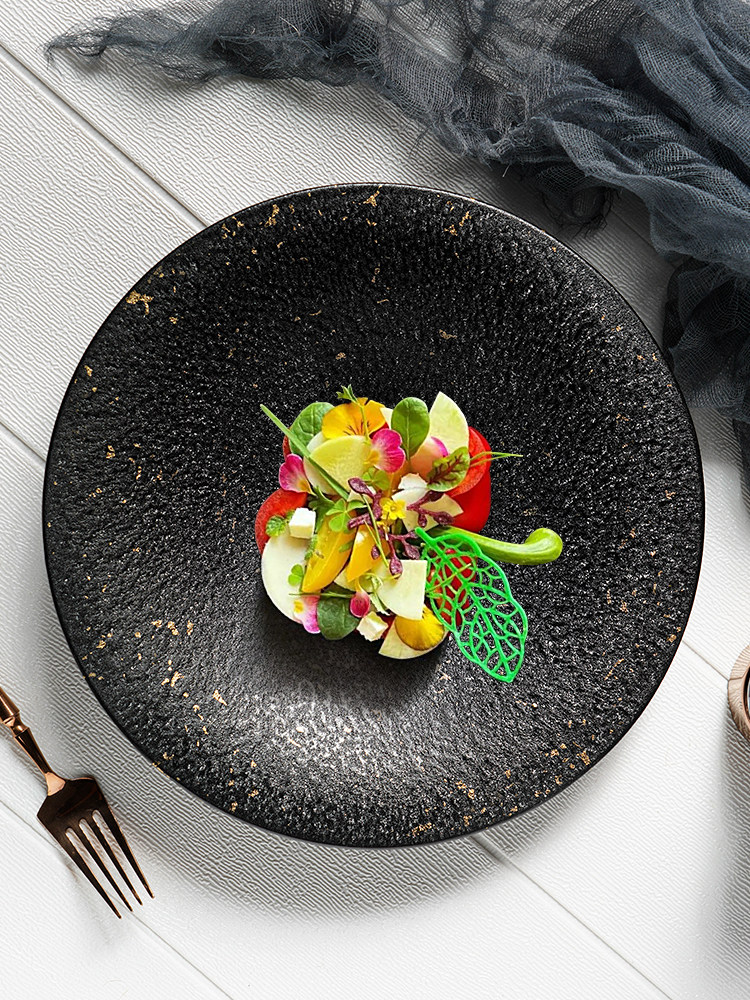 餐厅磨砂金色帅点创意复古西餐盘菜盘法式位上摆盘陶瓷餐具汤盘碟