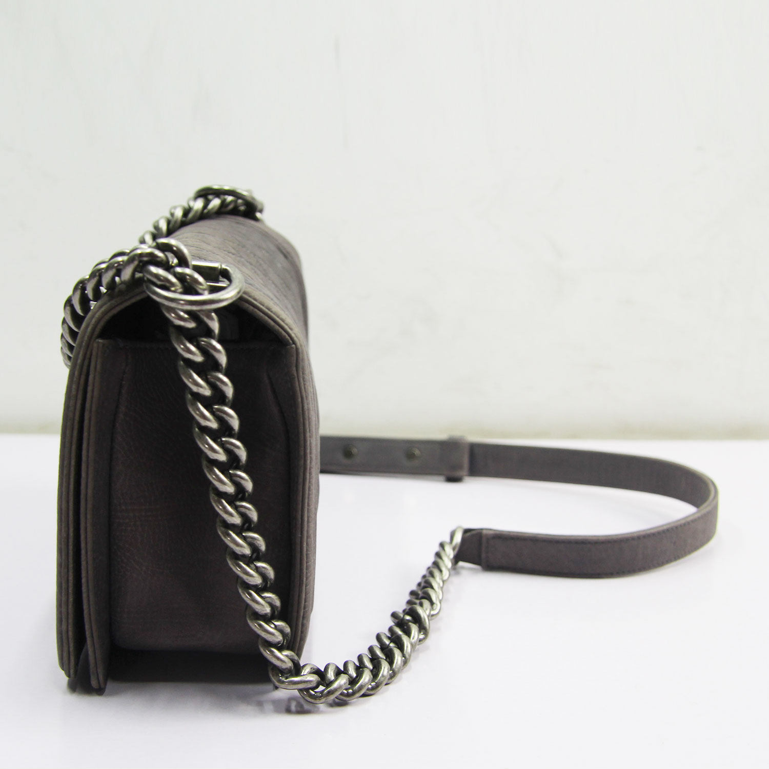 [9.5新]香奈儿chanel灰色中号leboy菱格纹链条包 女士单肩包