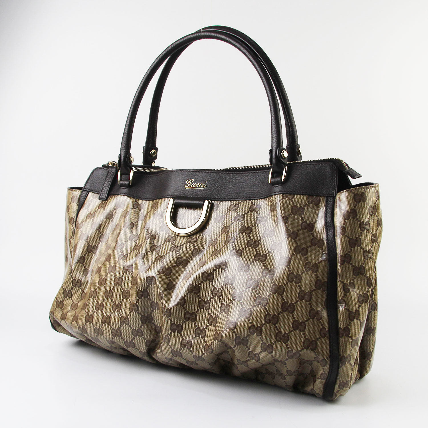 古驰gucci棕色pvc配皮女士手提包