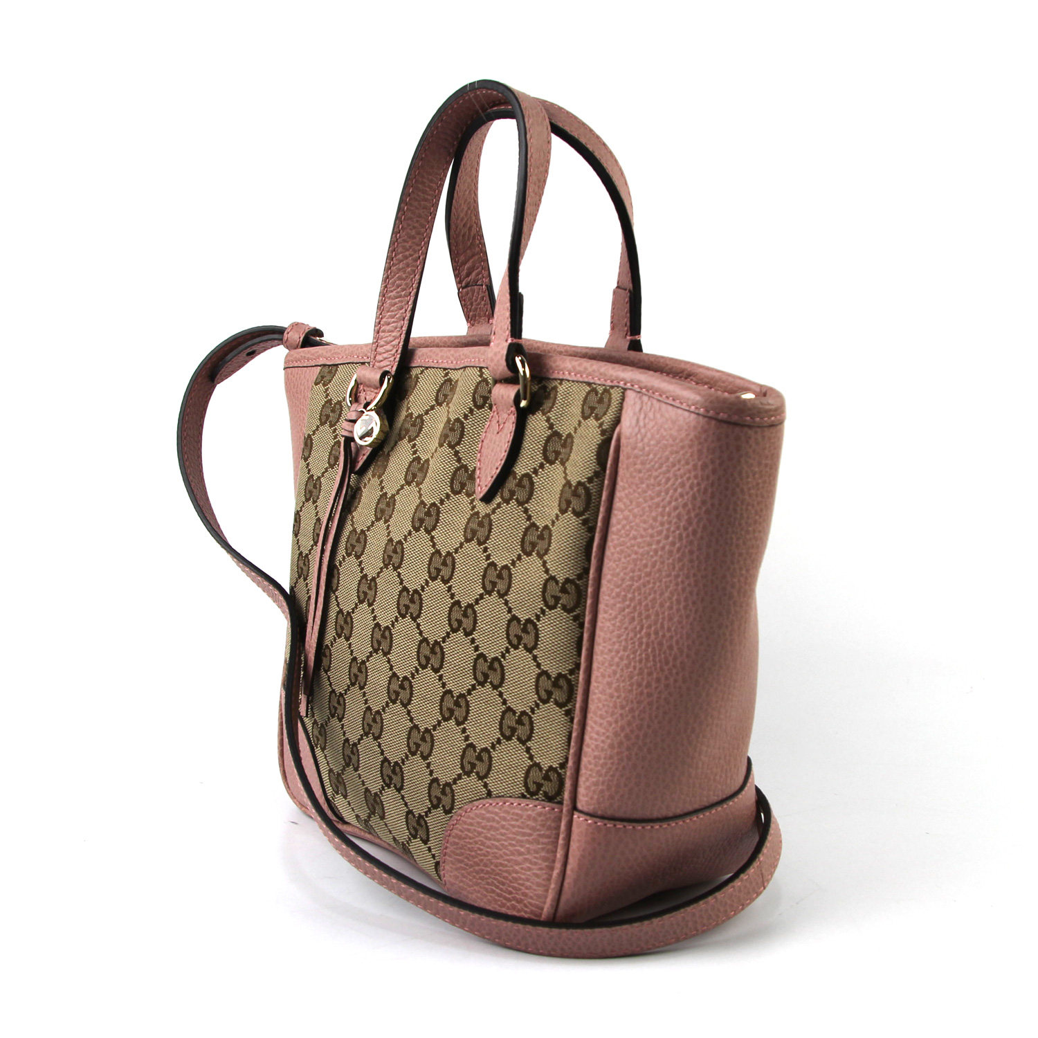 [9.9新]古驰gucci粉色配皮帆布 女士单肩斜挎包 p