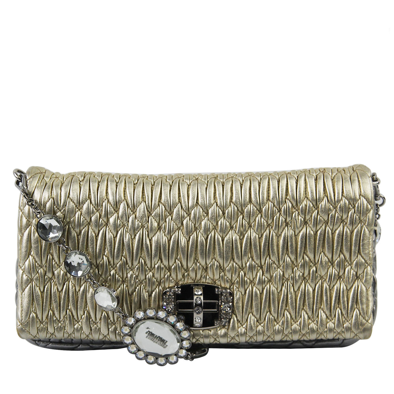 [9.5成新]缪缪miumiu拼色羊皮褶皱水钻女士单肩包 手包