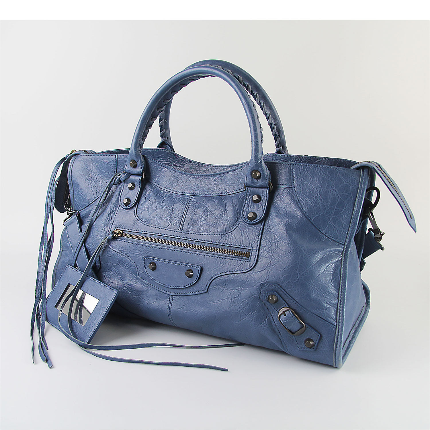 [9.0新]balenciaga巴黎世家蓝色机车包 女士手提单肩包