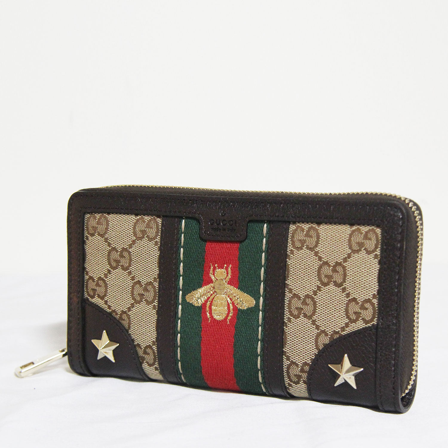 [9.8新]古琦gucci新款小蜜蜂帆布配皮长款拉链钱包