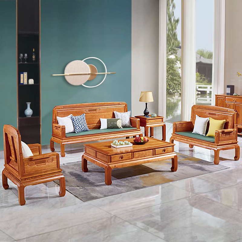 新中式金花梨红木客厅沙发全实木仿古小户型菠萝格木整装组合雕花