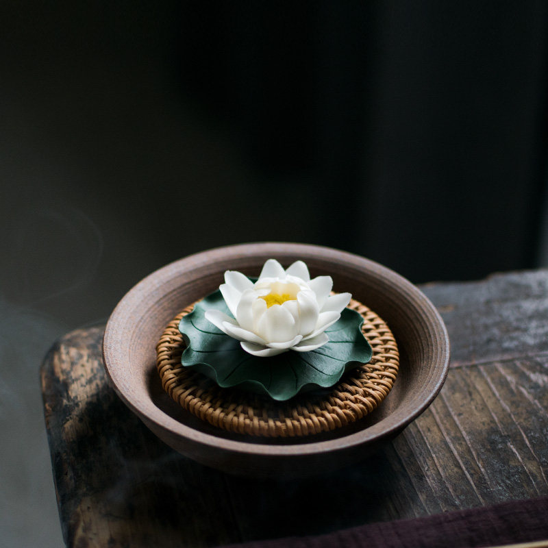 可养睡莲陶瓷茶宠茶室茶玩两用茶搁书房摆件禅意手工荷花茶盘摆件