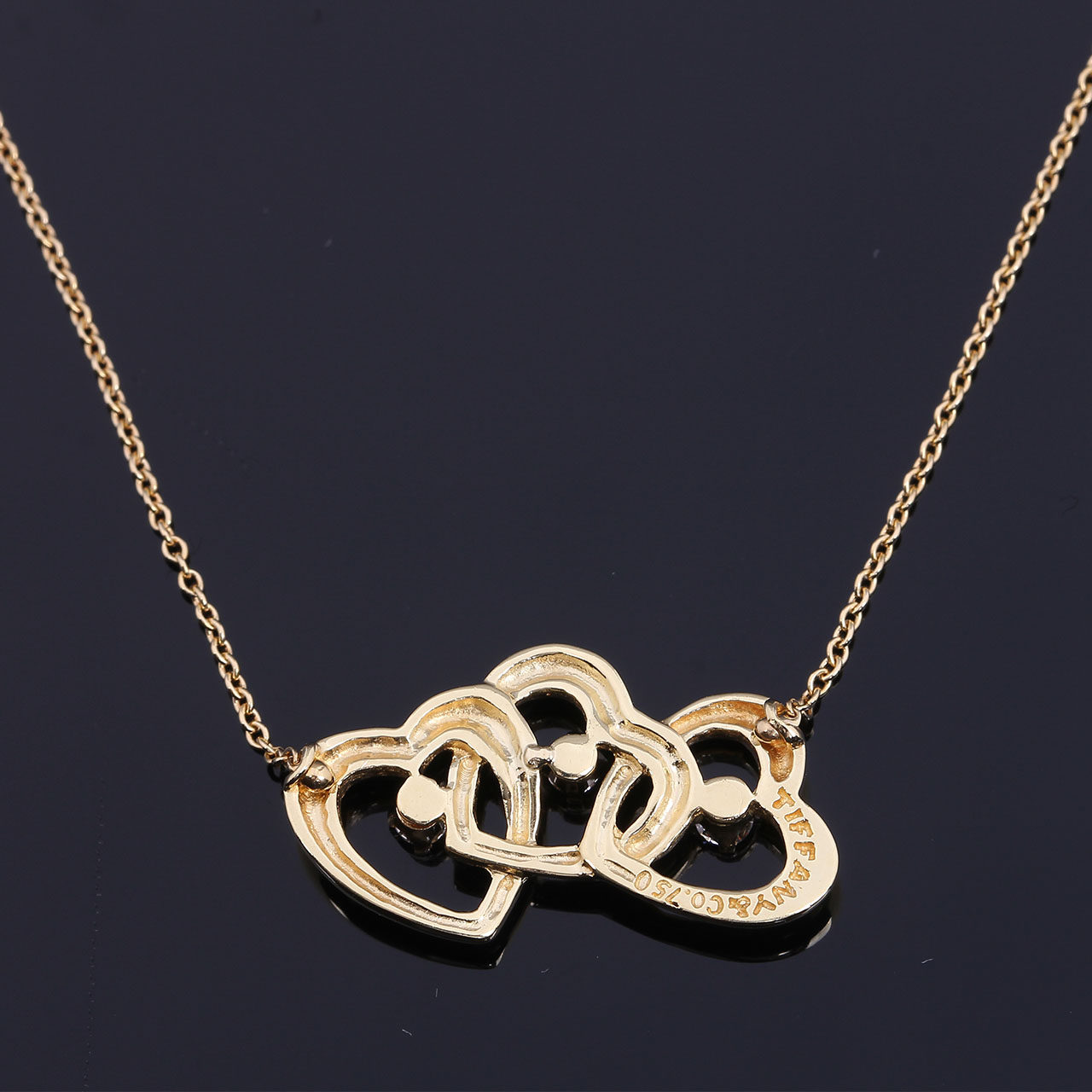 【9.0新】tiffany/蒂芙尼 18k黄金 三心相连 带钻项链