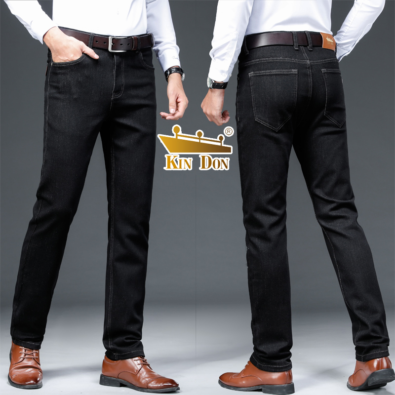 金盾牛仔裤男2024新款夏季薄款直筒黑色弹力高端纯黑色休闲长裤子