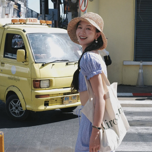 彩色手工钩针草帽女夏季防晒渔夫帽草编遮阳帽小清新拍照沙滩帽子