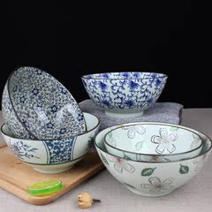 日式青花厚大碗汤碗面碗创意面馆家用不烫手大号隔热碗釉下彩陶瓷