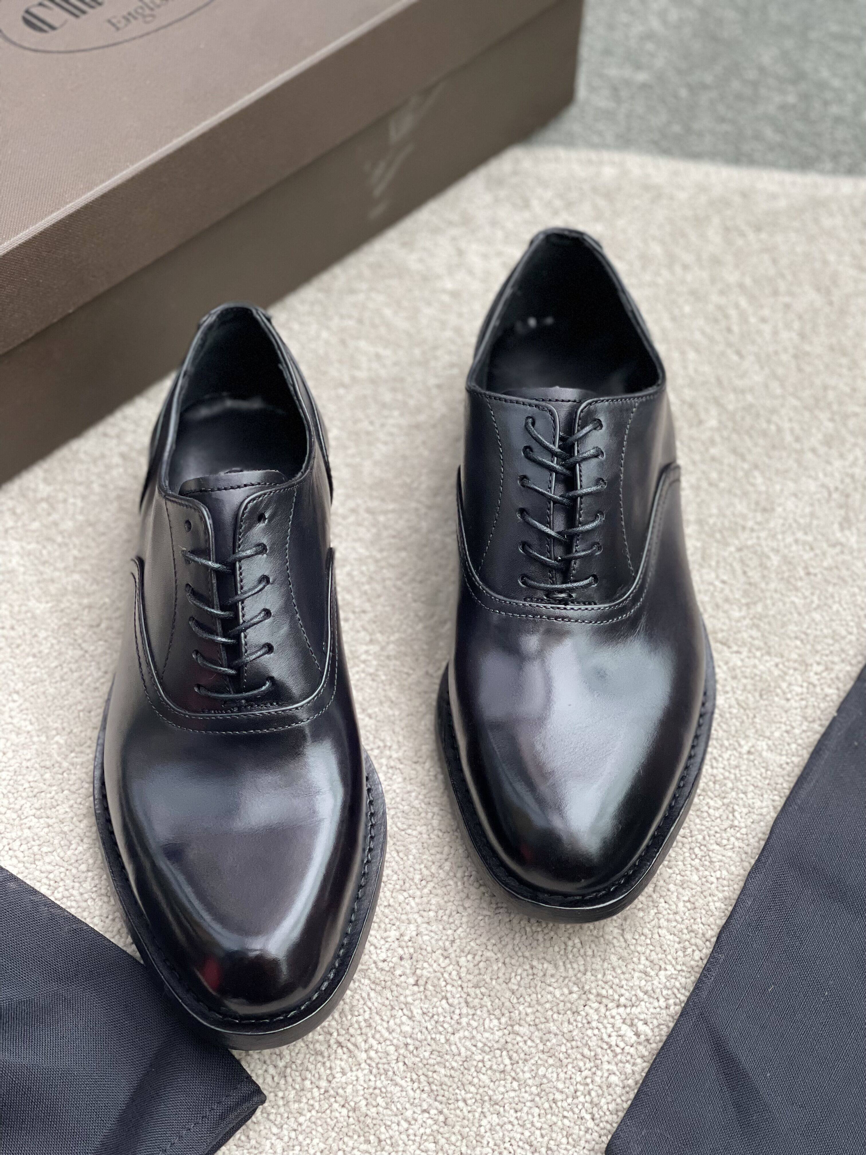 church皮鞋男士时尚系带真皮商务正装英伦韩版尖头牛津黑色光面鞋