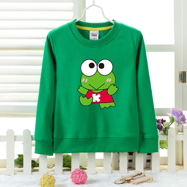 青蛙图案儿童绿色卫衣 男女宝宝长袖秋装上衣357岁中小童薄款衣服