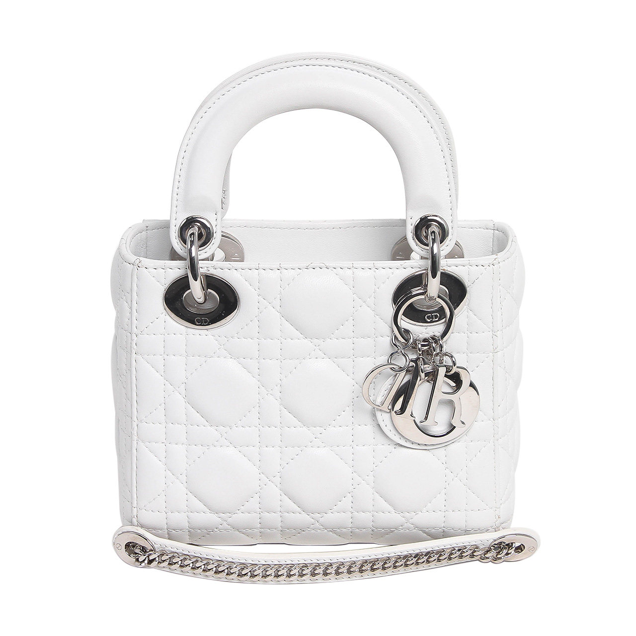 [9.8新]迪奥dior女士白色羊皮 新款 三格戴妃包手提单肩斜挎包