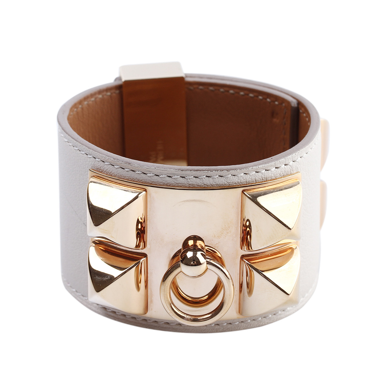 [9.5新]爱马仕hermes女士s号宽版白色cdc金扣手镯t刻