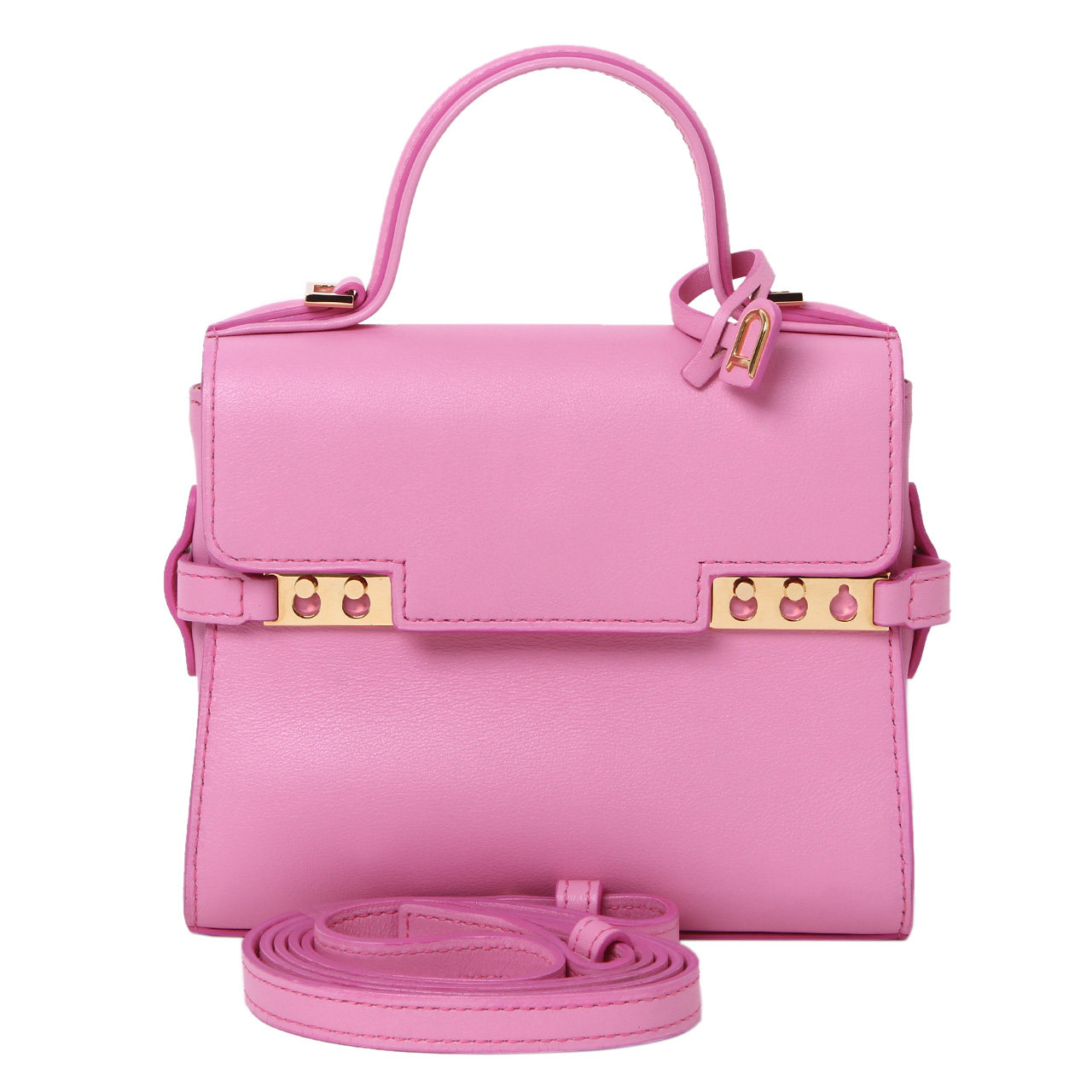 [9.8新]德尔沃delvaux女士tempete牛皮mini金扣手提单肩斜挎包