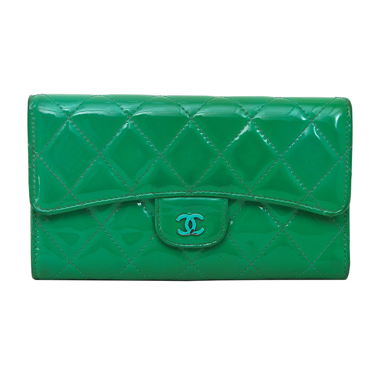 [8.5新]香奈儿chanel女士绿色漆皮长款钱包