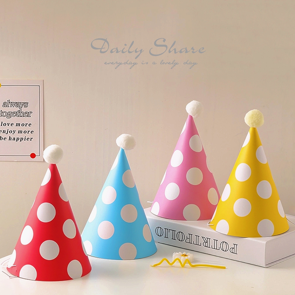 生日派对帽子儿童大人ins风三角帽生日快乐毛球帽宝宝周岁拍照帽
