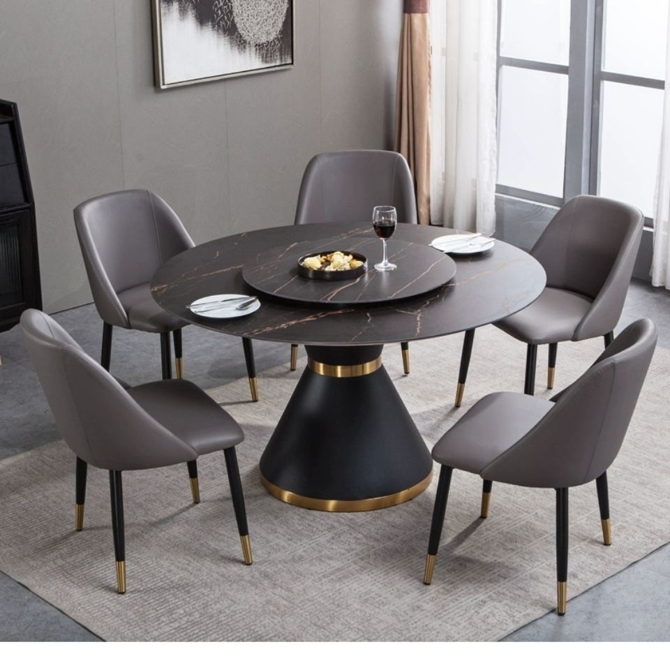 意大利进口岩板餐桌圆形简约轻奢大理石餐台6人圆桌家用吃饭桌台
