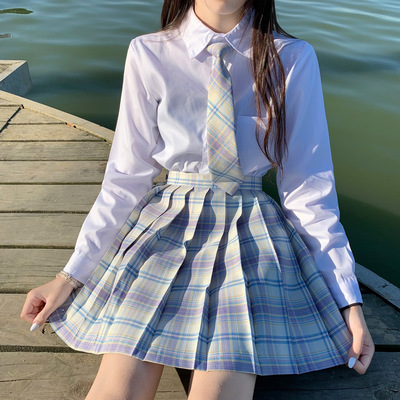 星野jk正统制服格裙套装女原创日系学院风半身格子百褶裙三件套夏