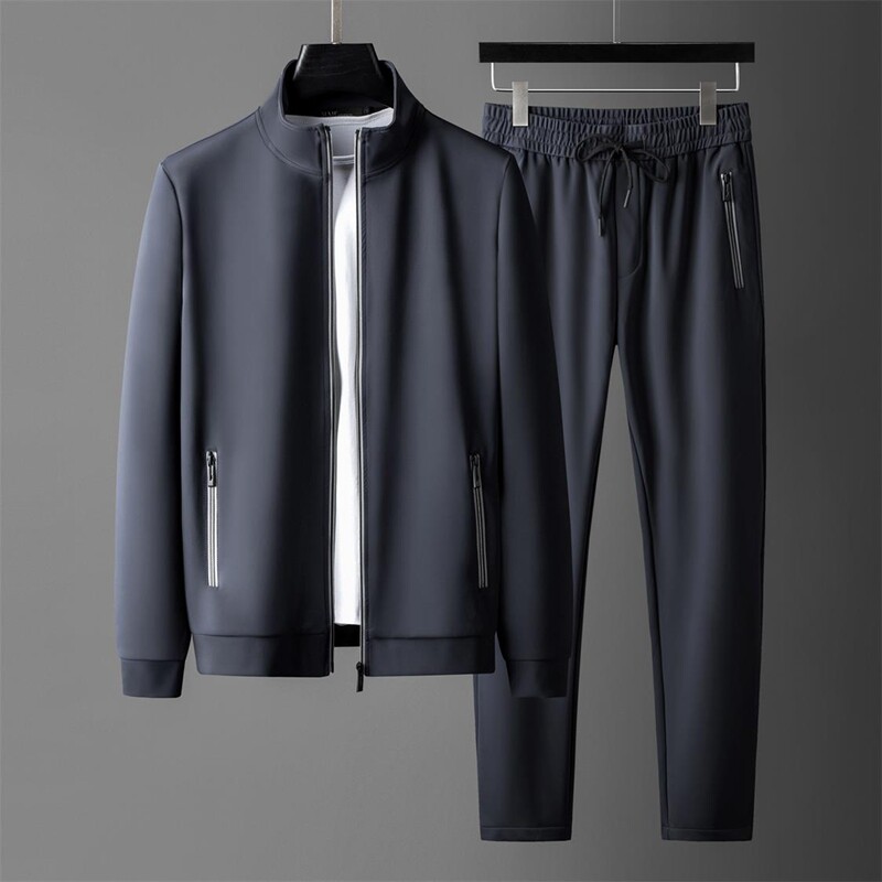 秋冬高端时尚运动套装男士微弹抗邹免烫立领长袖卫衣休闲两件套男