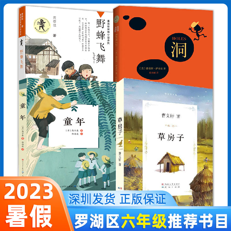 2023年暑假深圳市罗湖区六年级上学期暑假推荐阅读书目草房子+野蜂飞舞+洞+童年8-12岁小学生课外阅读书儿童文学图书6年级