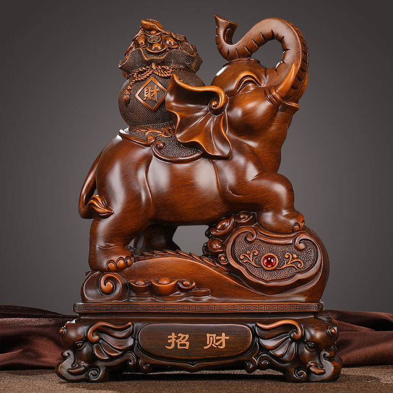 泰国大象摆件一对招财象仿实木纳福客厅酒柜装饰品办公室大气摆设