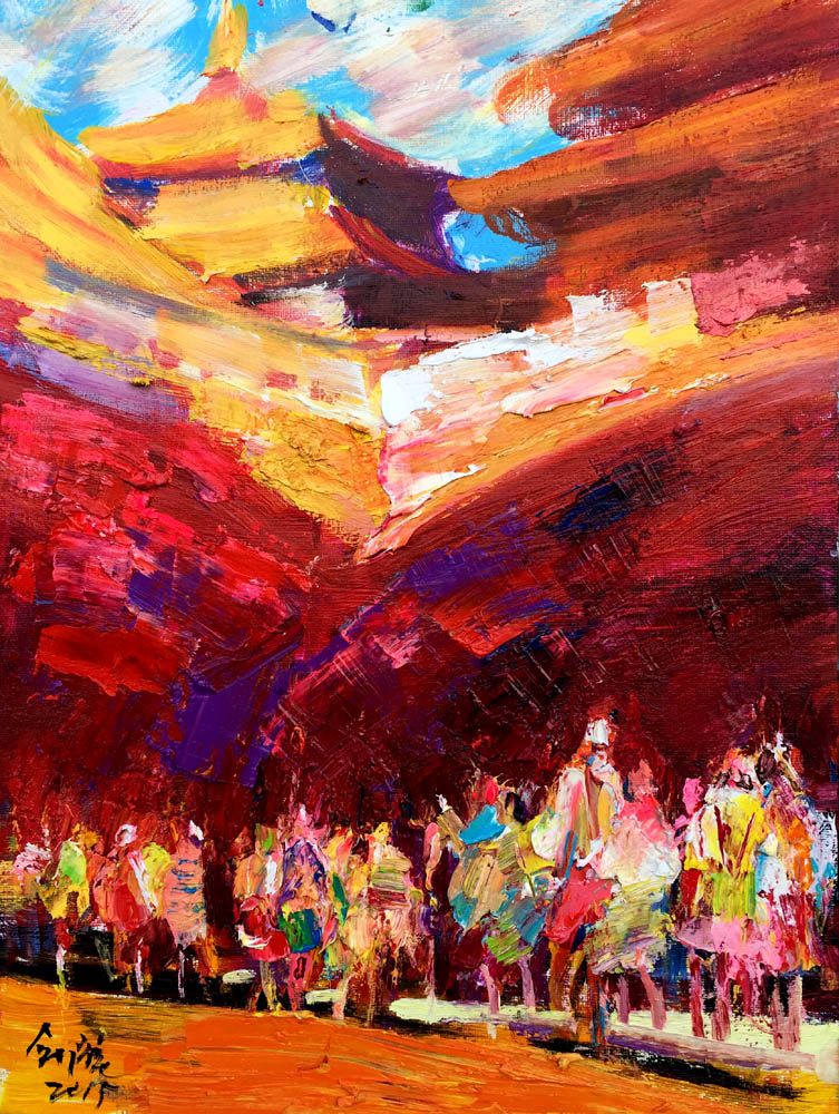 剑堃《北京的回忆三》印象派油画作品