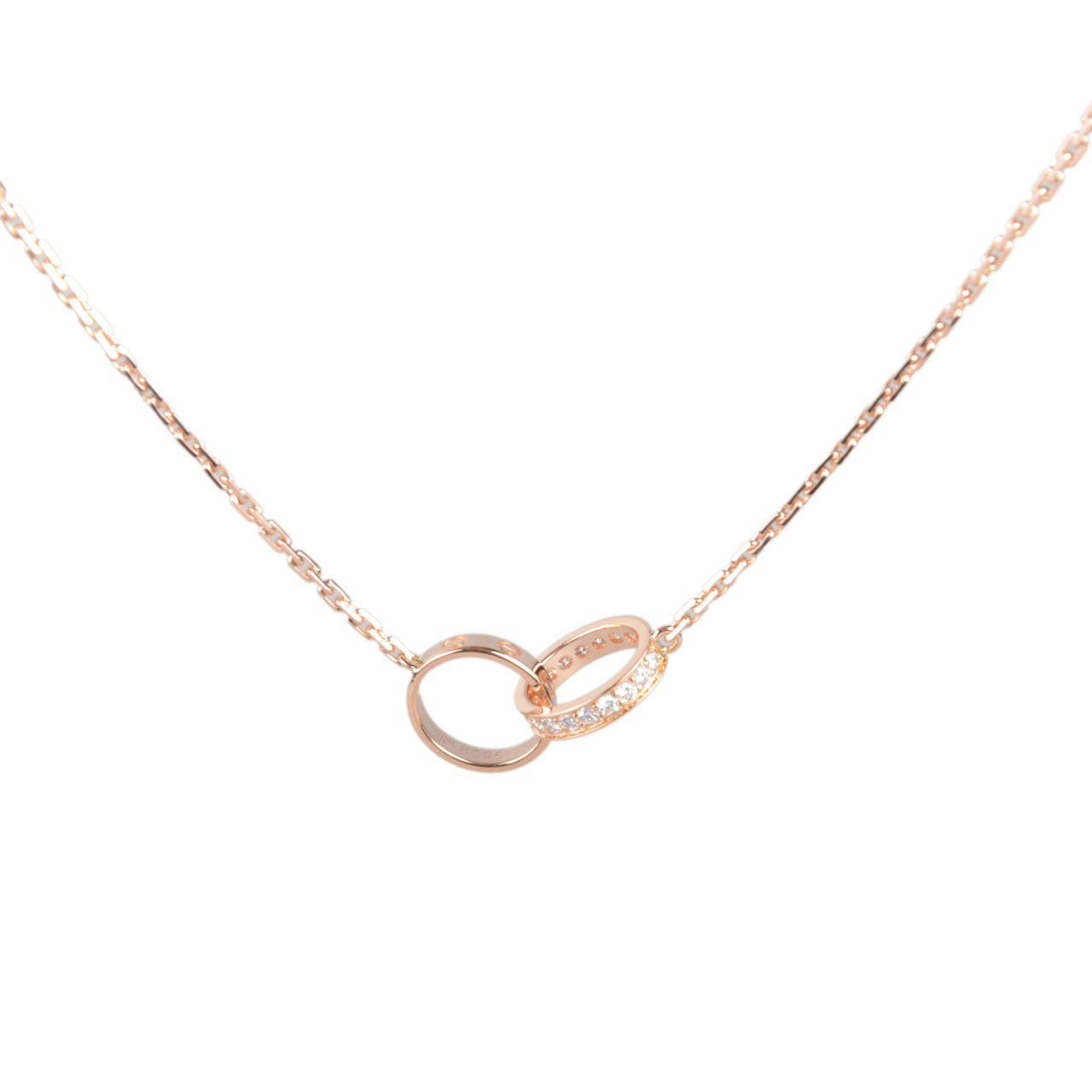 [即拍即得][9.9新]卡地亚女士750玫瑰金双环带钻项链带盒证票