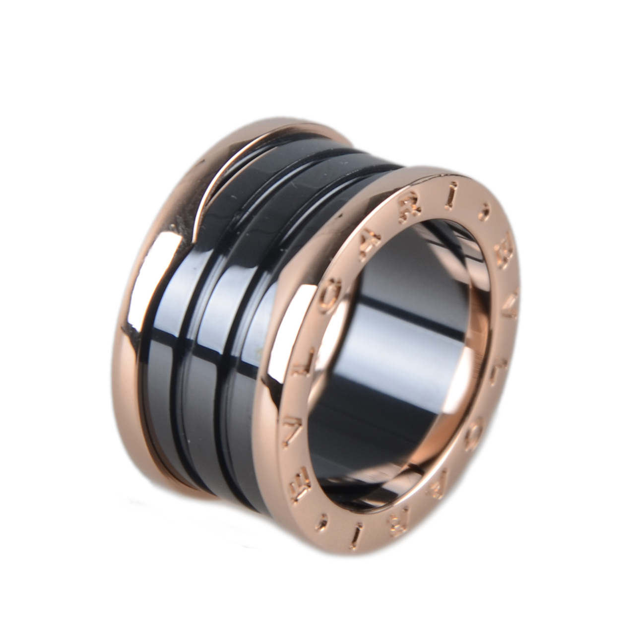 [9.8新]宝格丽bvlgari男士黑陶瓷玫瑰金4环55号戒指