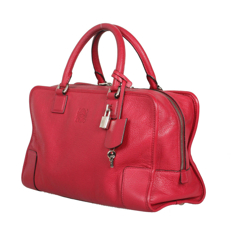 【9.5新】loewe/罗意威 经典amazona28 玫红色牛皮 女士手提包