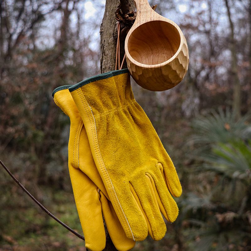 bushcraft户外露营牛皮手套登山耐磨战术手套复古防滑防割防烫