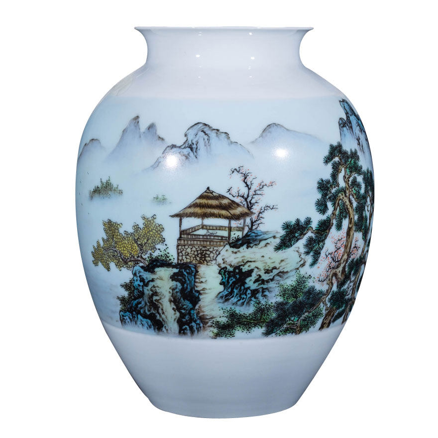 釉上彩山水瓷瓶