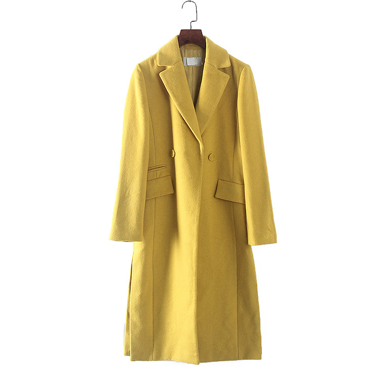 大衣_百系列 秋冬新品女装库存折扣韩版黄色开叉羊毛大衣c3077优惠券