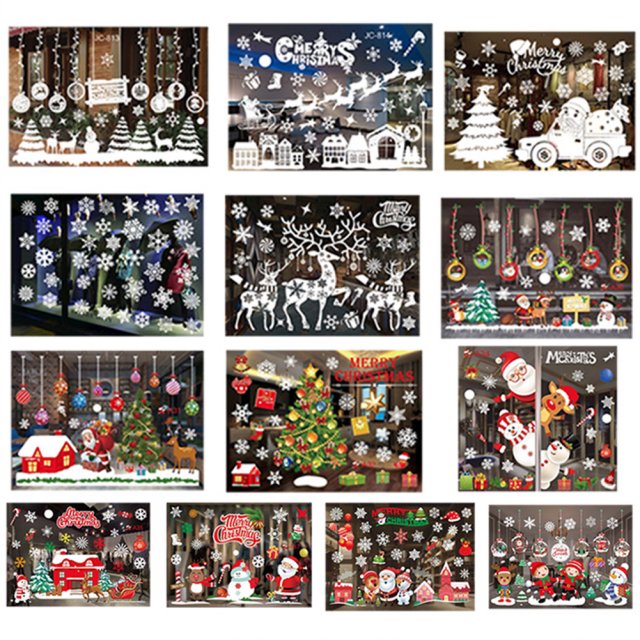 merrychristmaswindowwallstickersantaclausdeerglassw