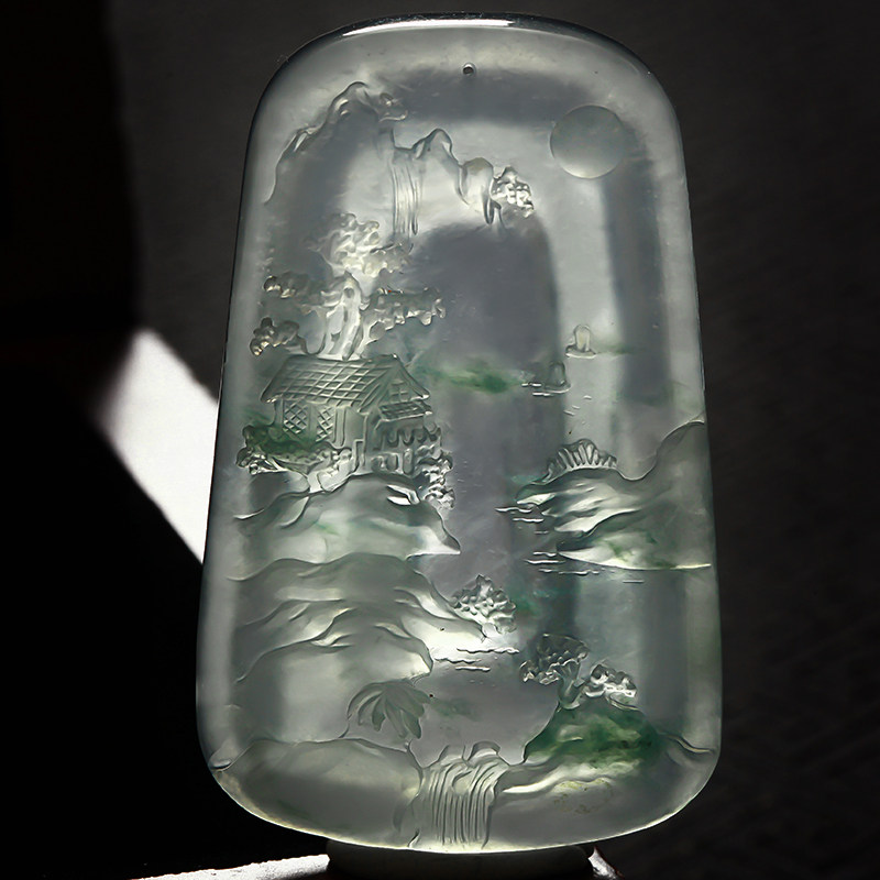 【林佳裕大师作品】收藏级老坑冰种精雕意境翡翠高山流水 28.86g