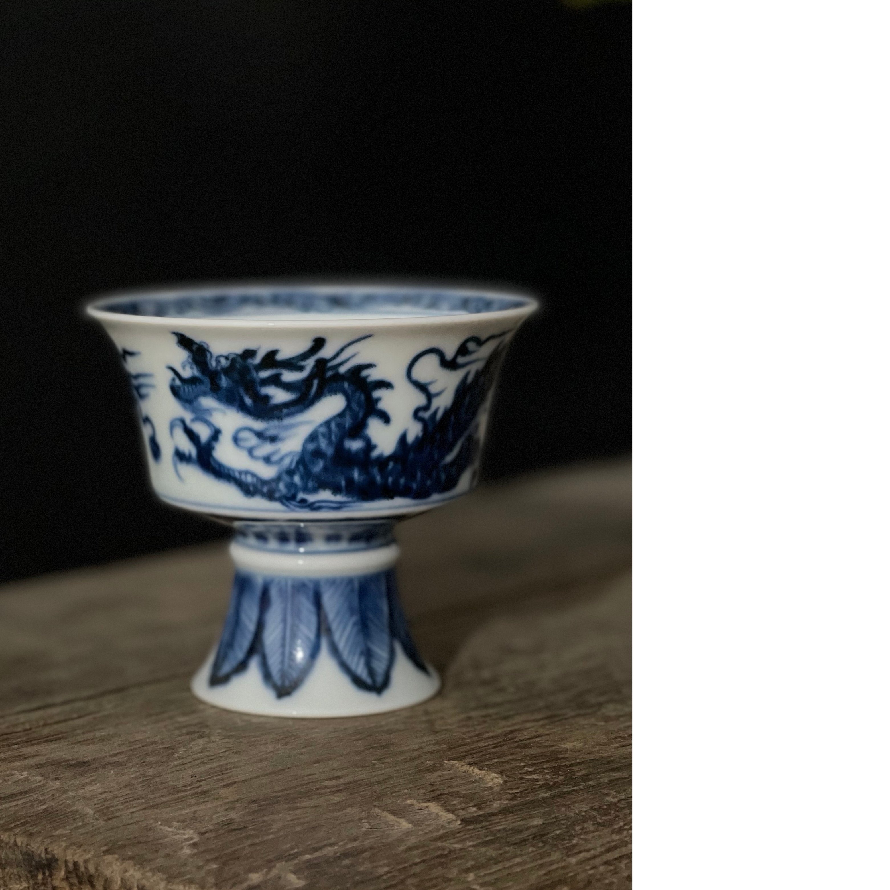 仟栩堂元青花手工手绘龙纹高足杯120ml