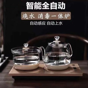 全自动无水柱底部上水玻璃家用烧水壶泡茶茶台茶具嵌入式一体套装