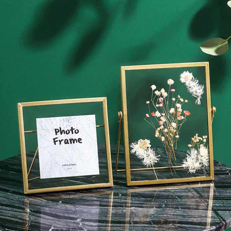 相框摆台高级感北欧ins风轻奢金属几何玻璃相框摆台挂墙创意画框