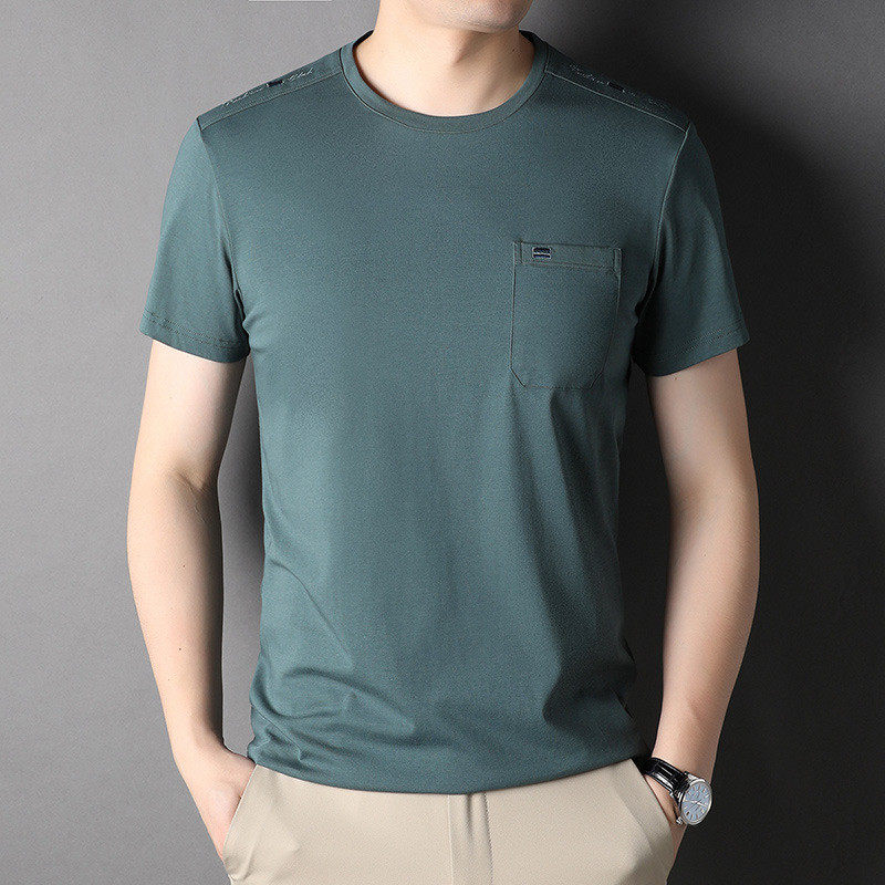 男无领短袖t恤