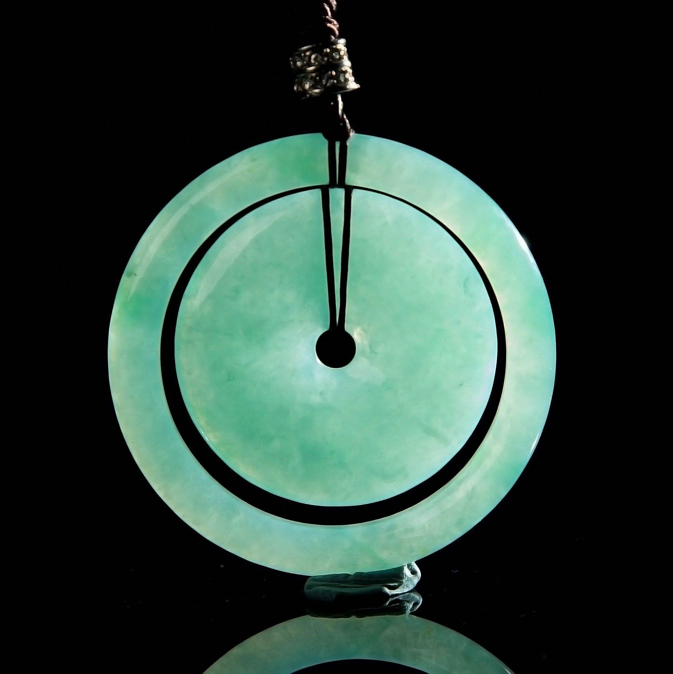 老坑翡翠满色水润子母平安扣吊坠 36.96g(总质量含绳)