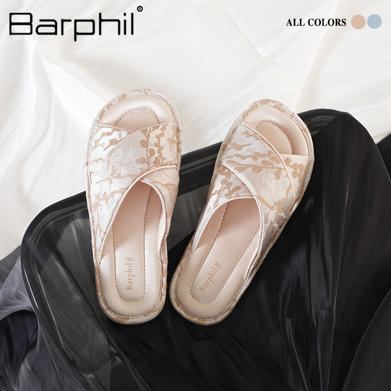Barphil新中式拖鞋女士2024新款室内家居防滑静音刺绣国风凉拖鞋