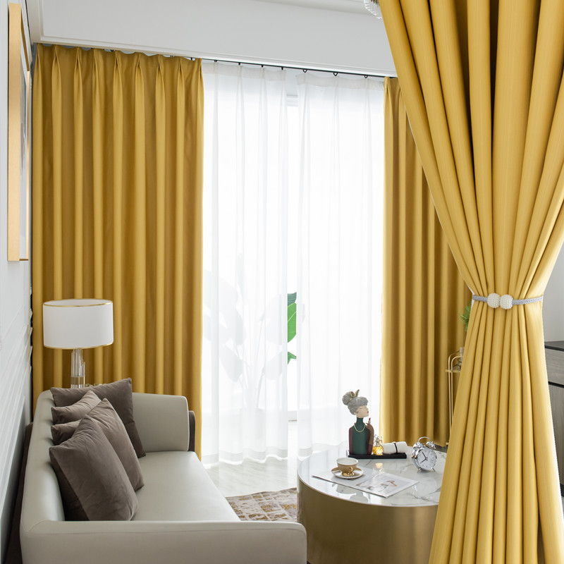 100%全遮光新款纯色窗帘成品北欧简约现代落地窗飘窗客厅卧室遮光