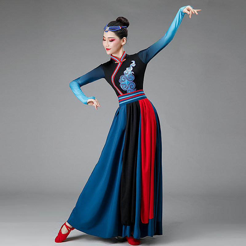 蒙古舞蹈服装演出服女民族风蒙族筷子舞艺考开场舞大摆裙套装成人