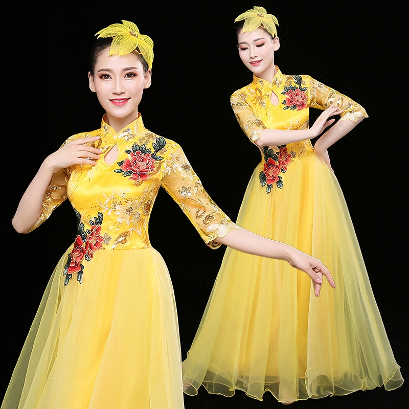 开场舞大摆裙演出服女成人灯火里的中国现代舞蹈服装女合唱服长裙|ruв категории Женская одежда, костюм/национальная одежда/театр костюм, национальная одежда/этап погрузки - от Buy2taobao.com для оказания профессиональной услуги покупки агента Taobao