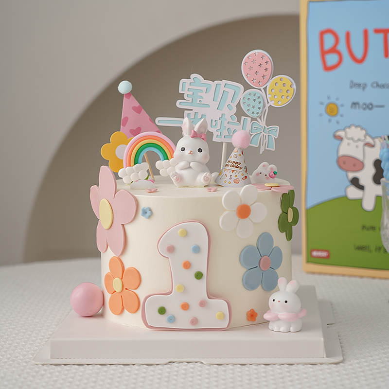 兔宝宝周岁蛋糕装饰可爱小兔子摆件宝
