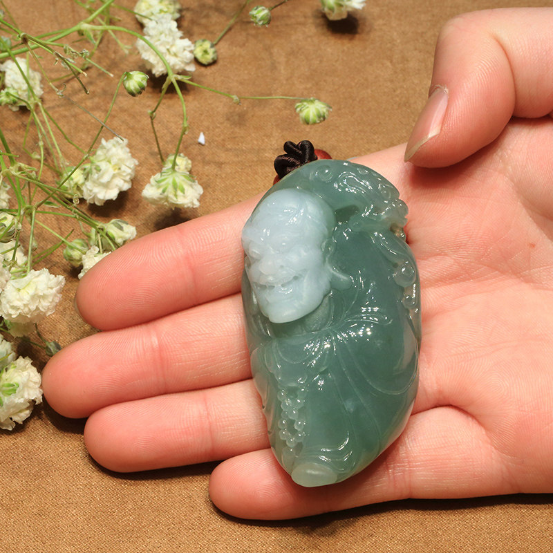 老坑冰糯种水润翡翠罗汉挂件72.39g(含绳重)
